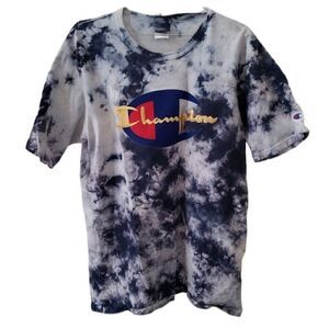 Champion Men's Blue Tie Dye Embellished Logo Short Sleeve T-Shirt